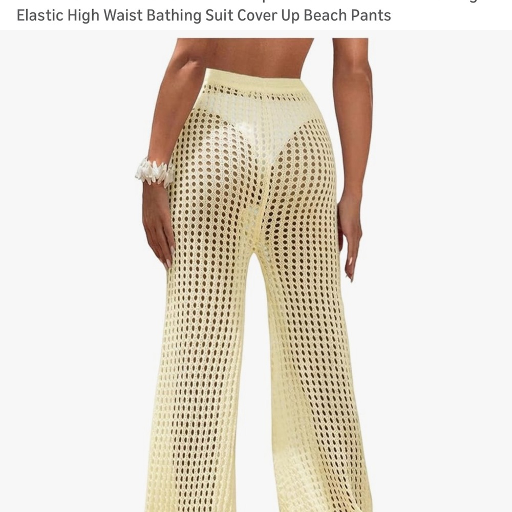 No Boundaries Sheer Crochet Wide-Leg Cover-Up Pants in Pale Yellow